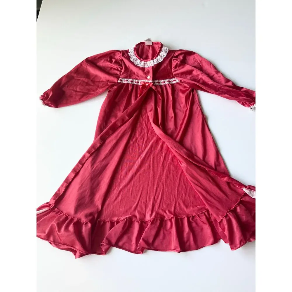 Vintage Laura Dare Girls Nightgown Red Lace Size 4 Made in USA